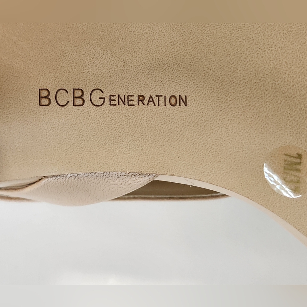 BCBGeneration Diego Nude Leather Open Toe Ankle Strap Party Stiletto Heels Sz 7 - Picture 7 of 10